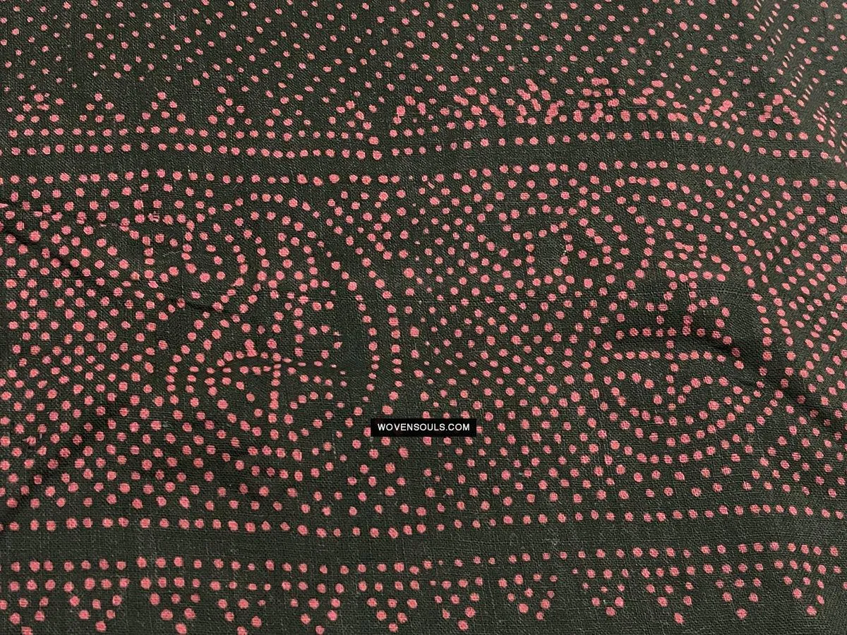 1721 SOLD Pair of Block Printed Cotton Scarf Textile with Bandhani motifs