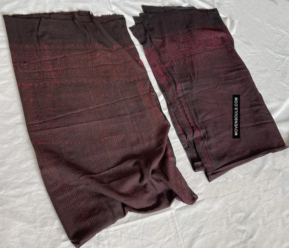 1721 SOLD Pair of Block Printed Cotton Scarf Textile with Bandhani motifs