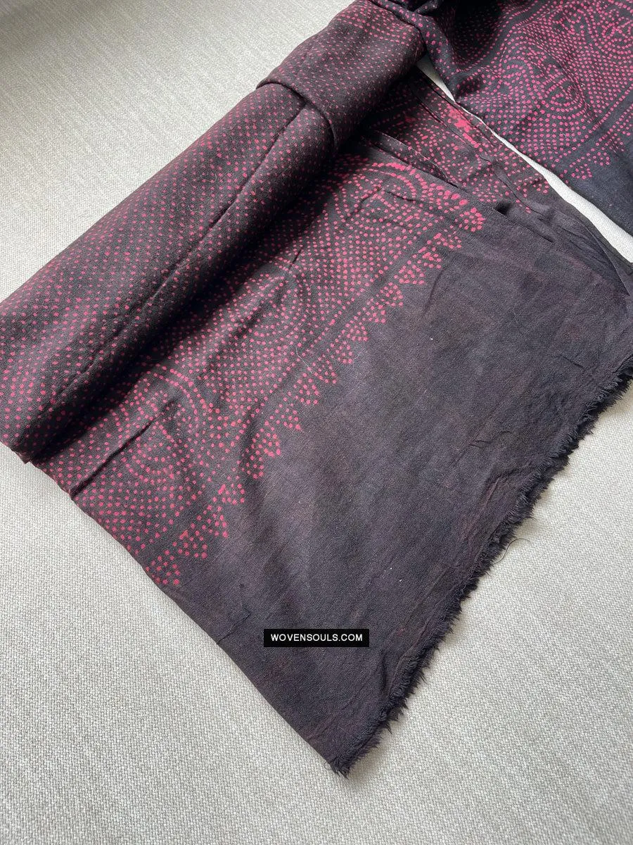 1721 SOLD Pair of Block Printed Cotton Scarf Textile with Bandhani motifs
