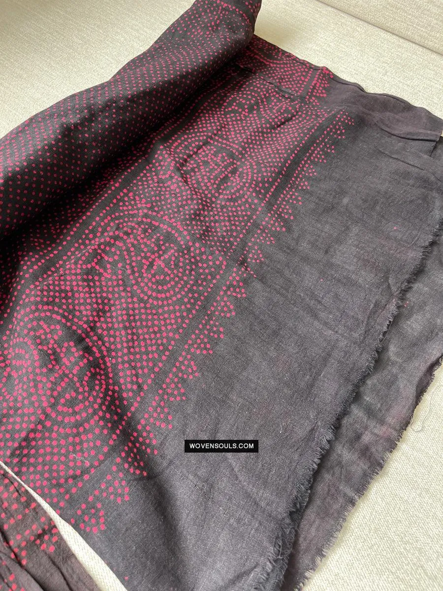 1721 SOLD Pair of Block Printed Cotton Scarf Textile with Bandhani motifs