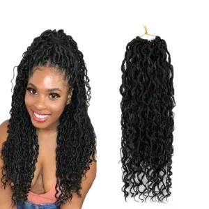18 Inch 120 Strands River Goddess Locs Crochet Hair Wavy With Curly Ends Pre-loop Synthetic Crochet Braids Twist Braiding Goddess Faux Locs Hair