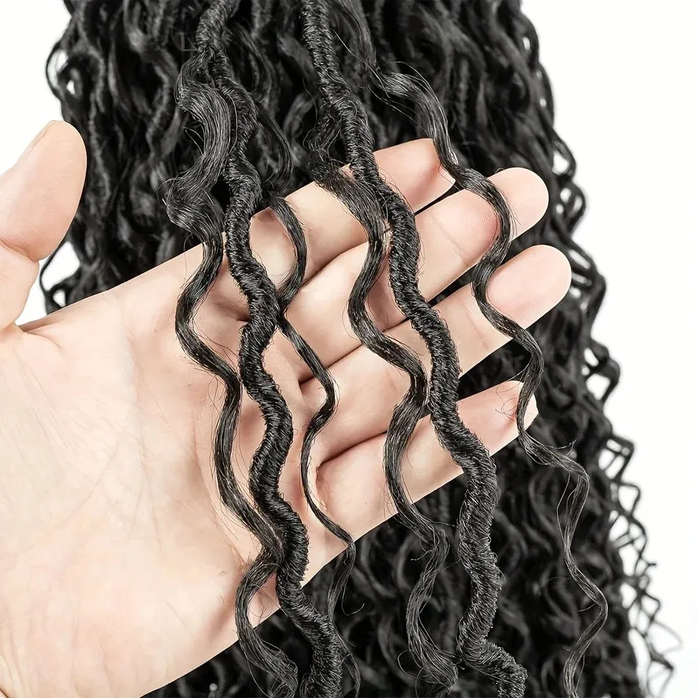 18 Inch 120 Strands River Goddess Locs Crochet Hair Wavy With Curly Ends Pre-loop Synthetic Crochet Braids Twist Braiding Goddess Faux Locs Hair