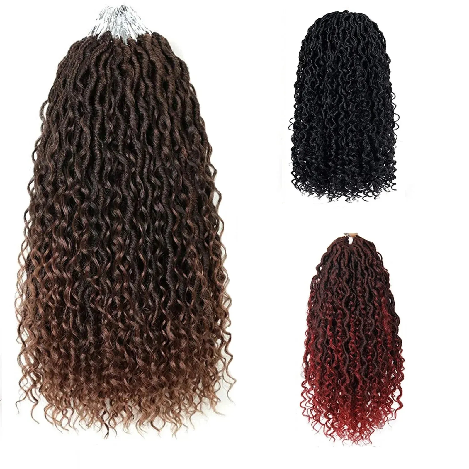 18 Inch 120 Strands River Goddess Locs Crochet Hair Wavy With Curly Ends Pre-loop Synthetic Crochet Braids Twist Braiding Goddess Faux Locs Hair