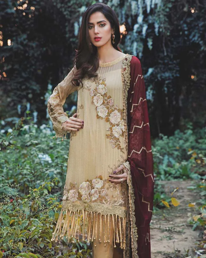Adan's Libas Arcadia Festive Chiffon Collection – Beige Gold | ZA-1291