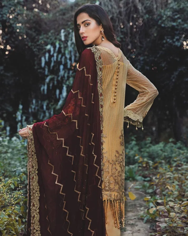Adan's Libas Arcadia Festive Chiffon Collection – Beige Gold | ZA-1291
