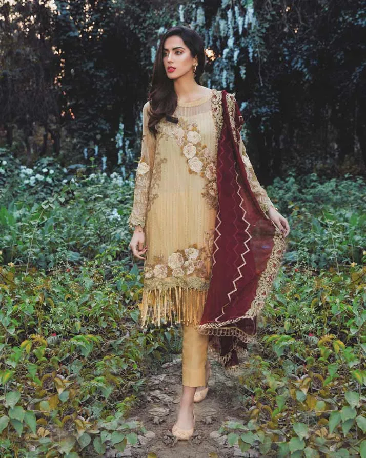 Adan's Libas Arcadia Festive Chiffon Collection – Beige Gold | ZA-1291