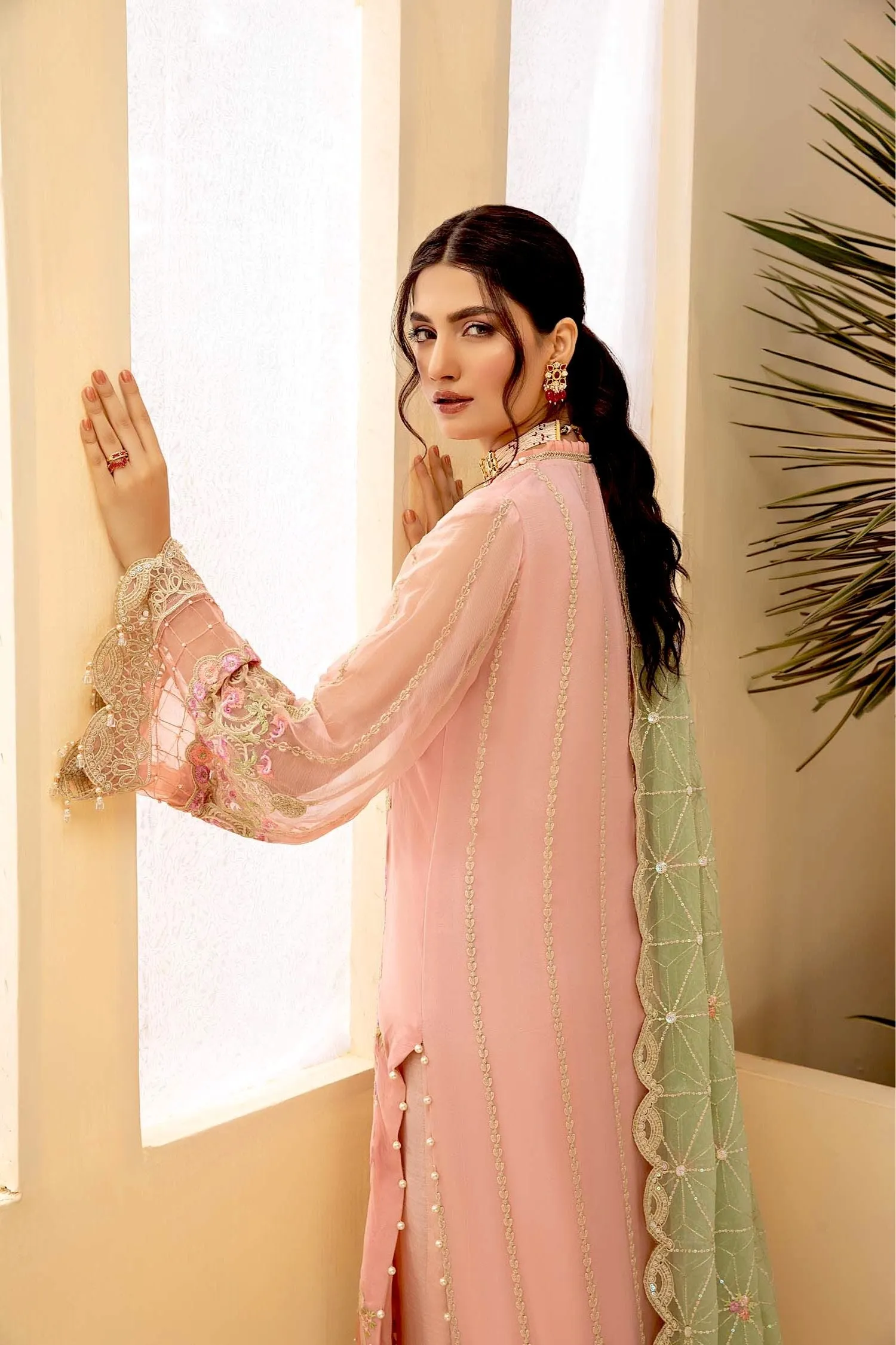 Adan's Libas Tesoro Embroidered Chiffon Formal Collection – Coral Bouget