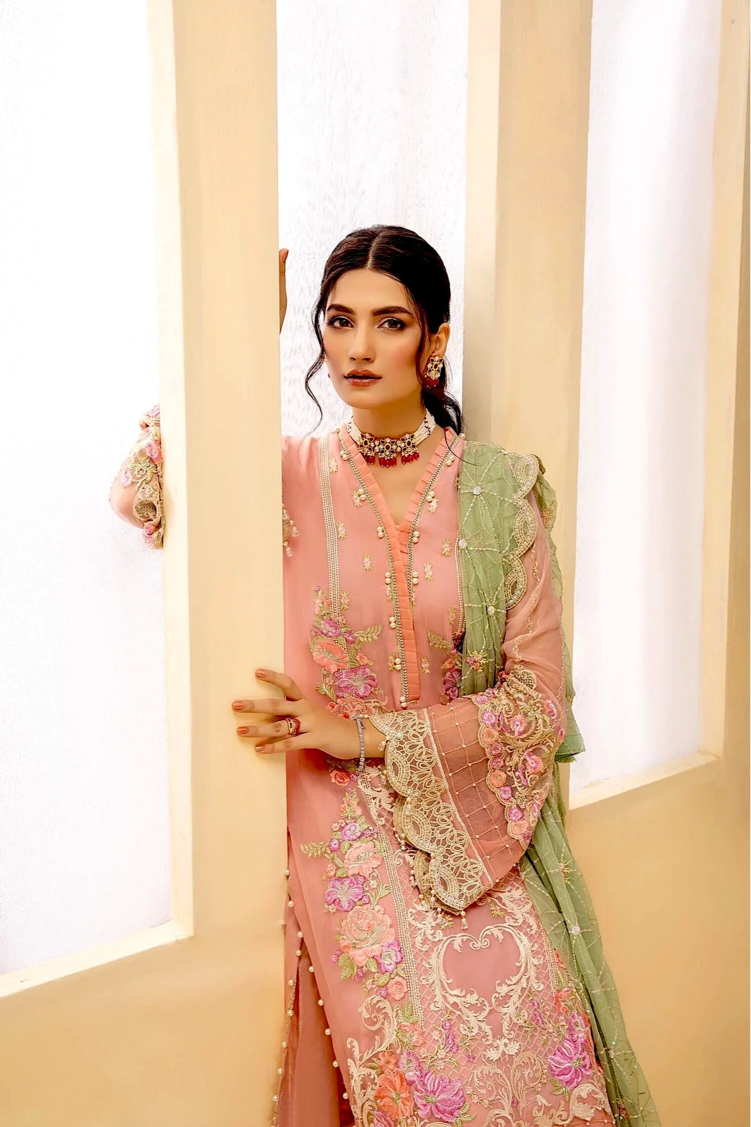 Adan's Libas Tesoro Embroidered Chiffon Formal Collection – Coral Bouget
