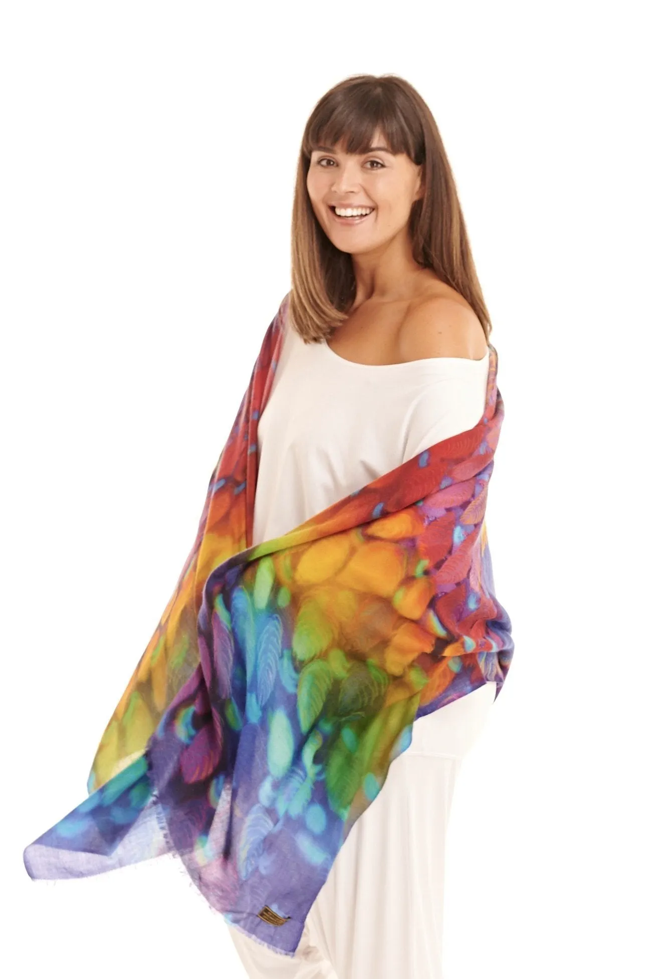 ANGEL WINGS CASHMERE DHARMA SHAWL- RAINBOW