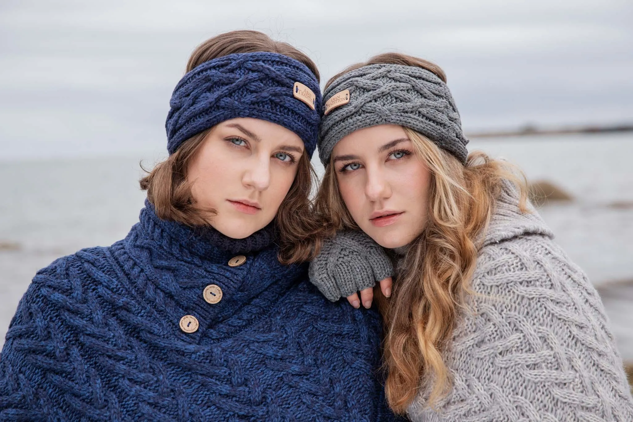 Aran Cable Button Shawl Neck Poncho