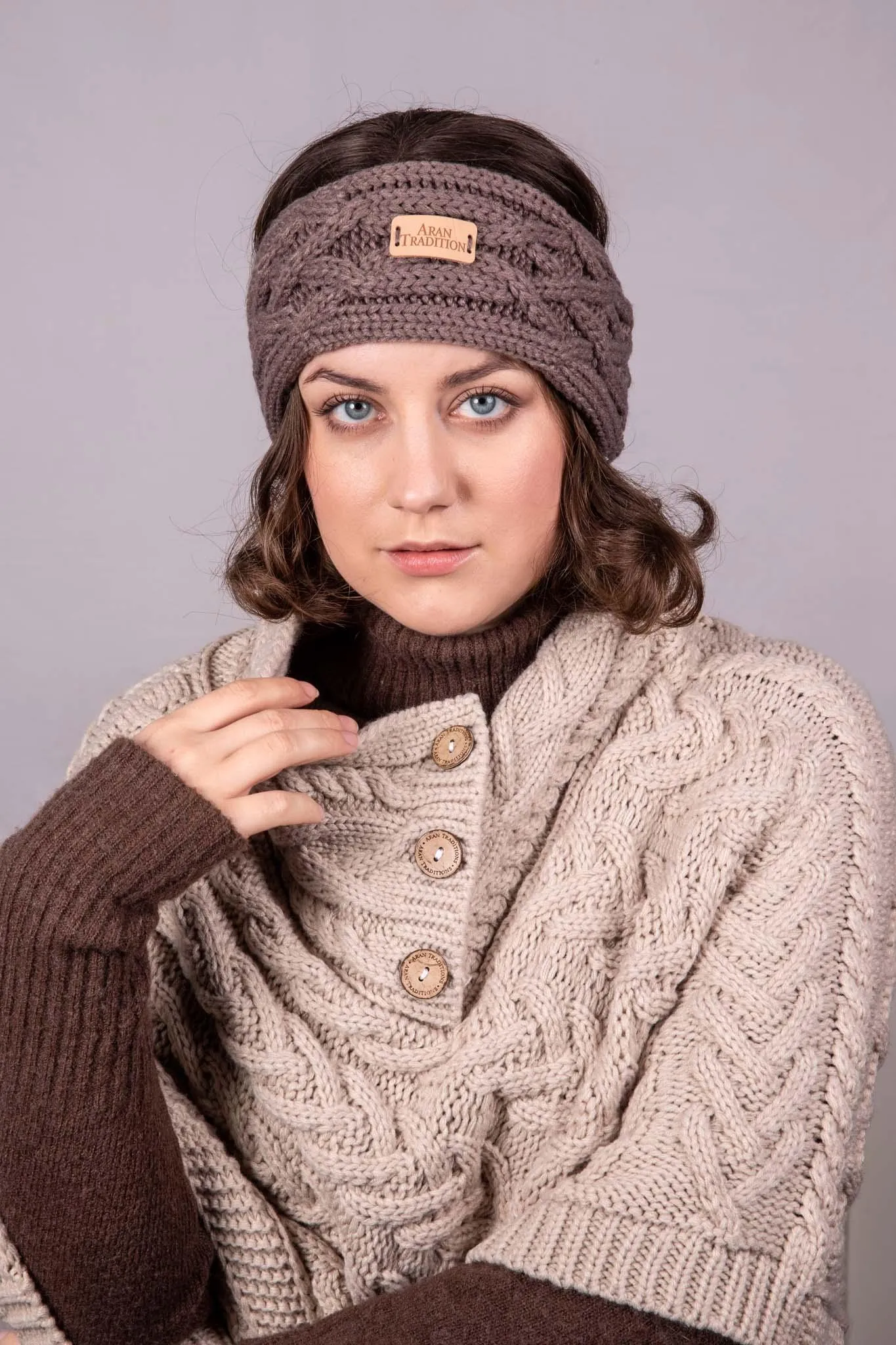 Aran Cable Button Shawl Neck Poncho