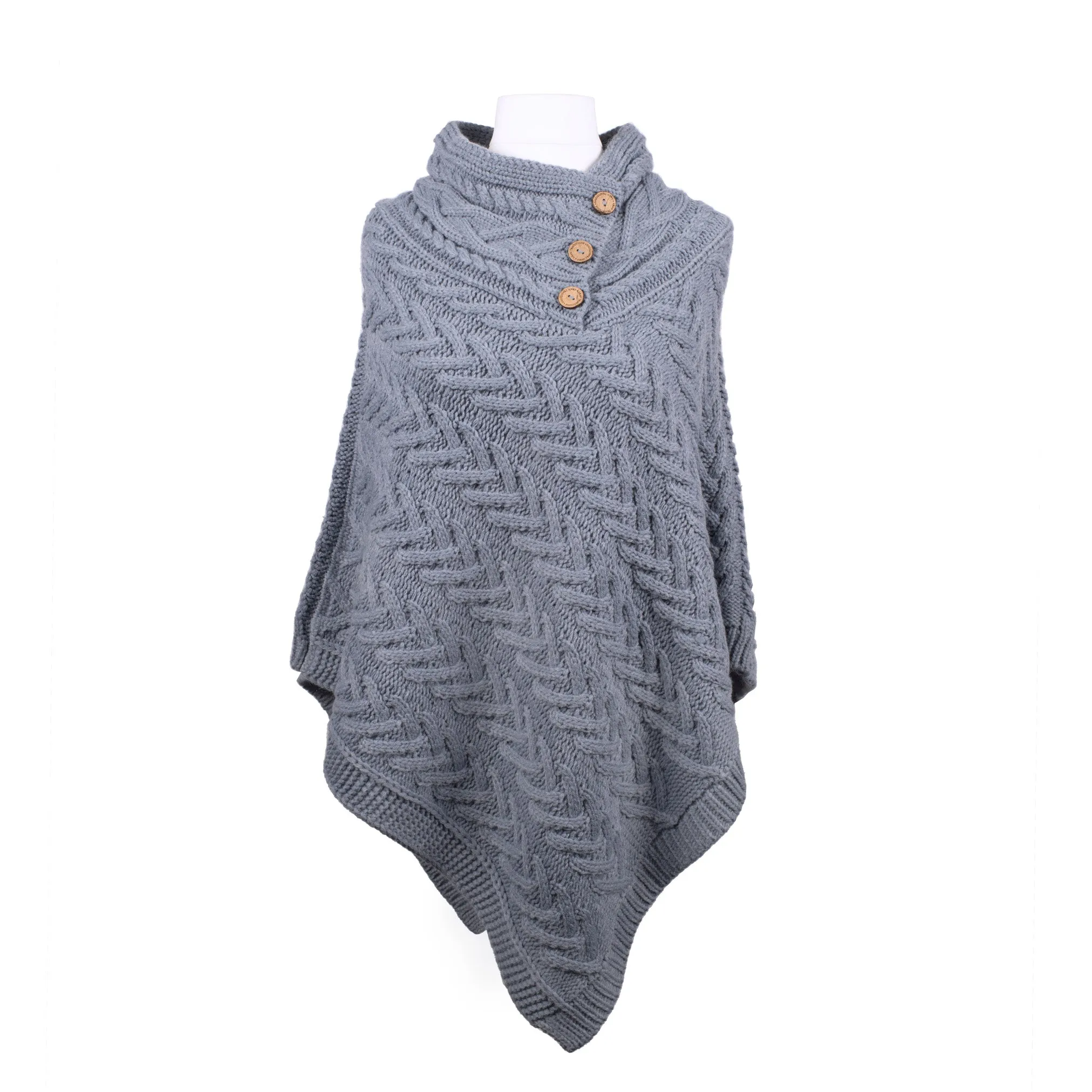 Aran Cable Button Shawl Neck Poncho