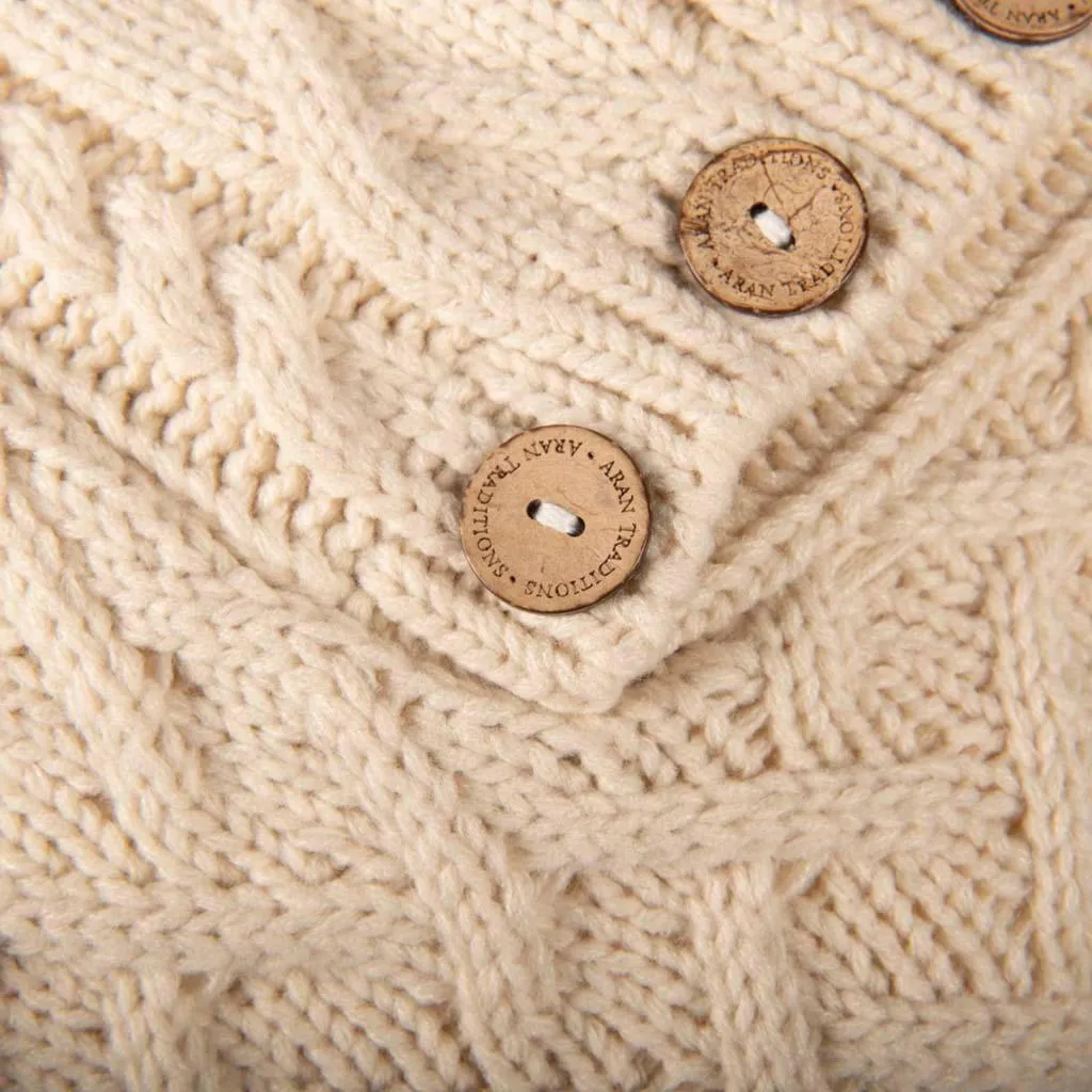 Aran Cable Button Shawl Neck Poncho