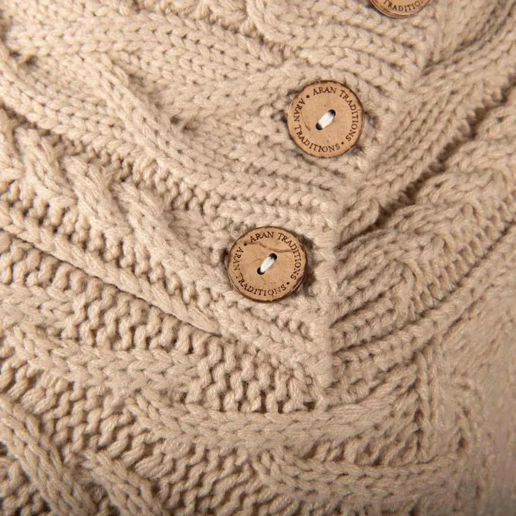 Aran Cable Button Shawl Neck Poncho