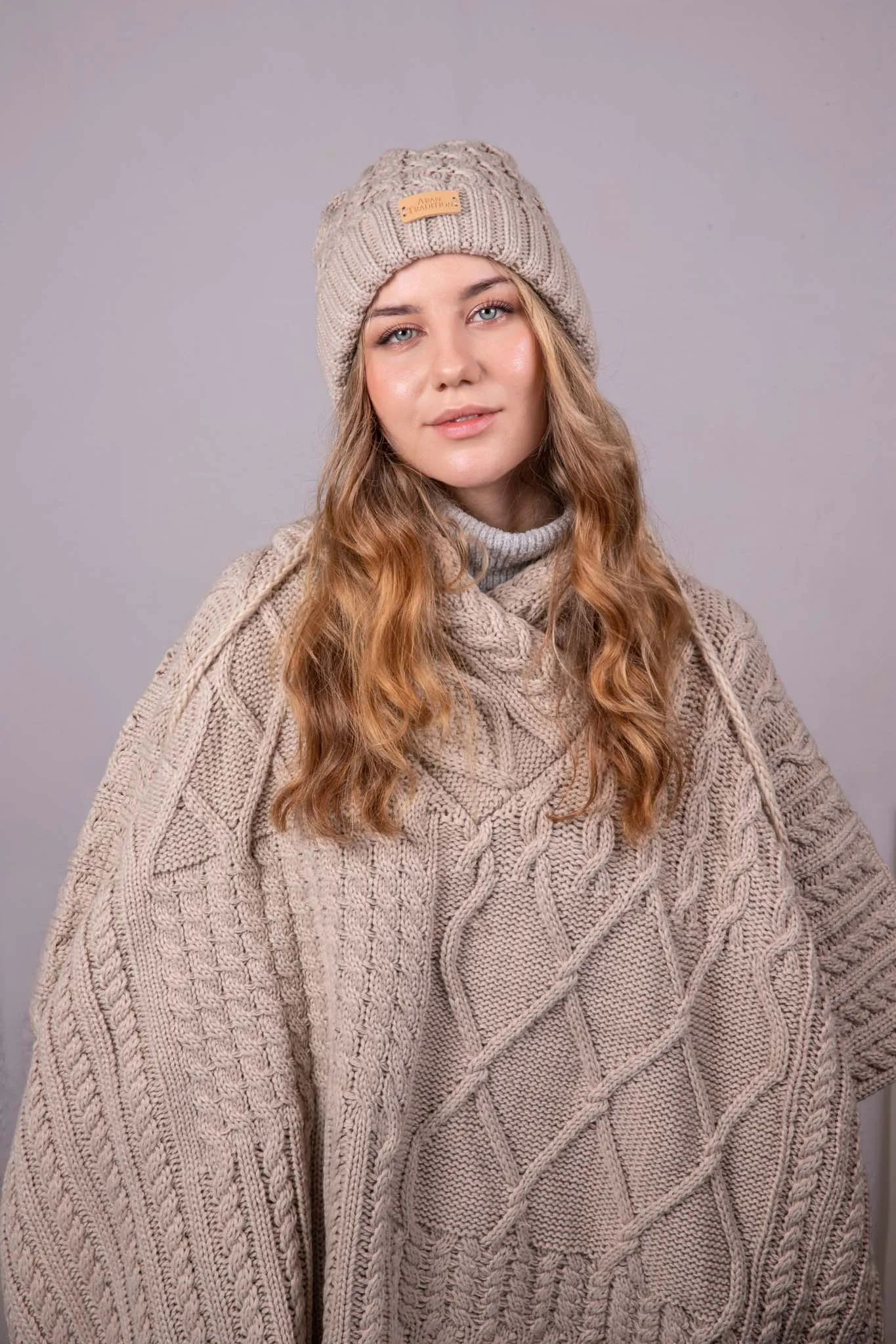 Aran Cable Shawl Neck Cape
