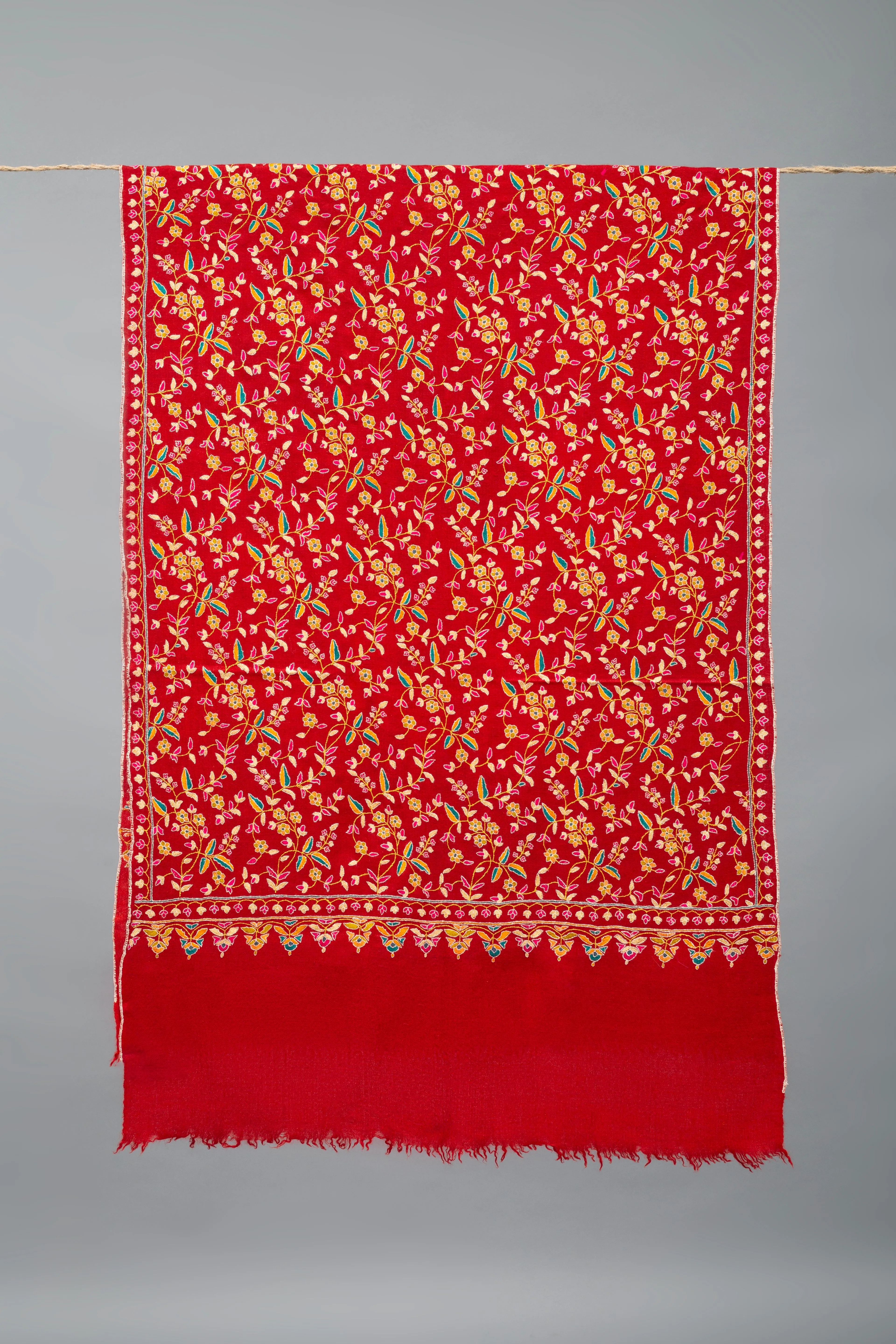 Bahaar Carmine Red Jaali Embroidered Pashmina Stole