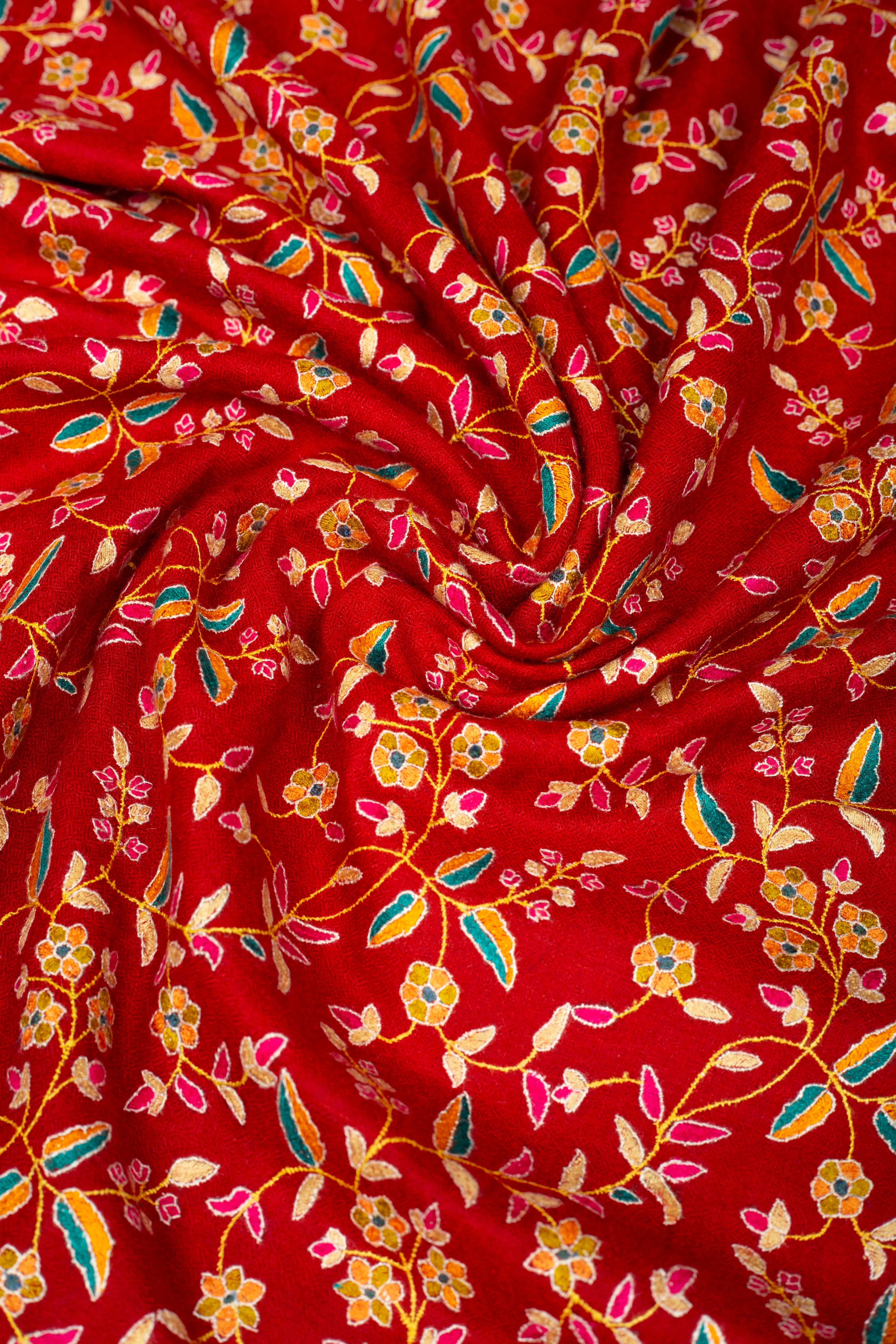 Bahaar Carmine Red Jaali Embroidered Pashmina Stole