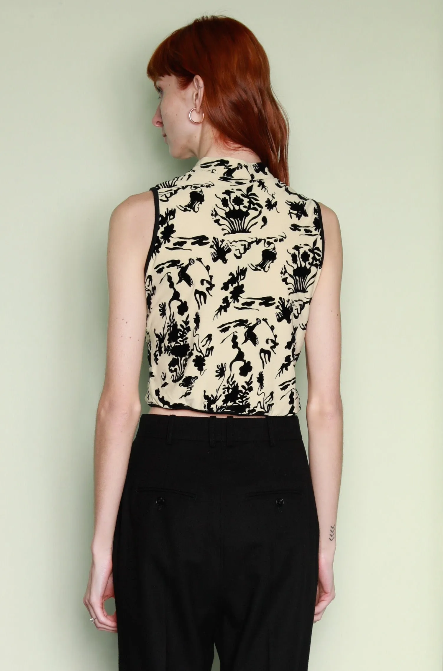 Beige Floral Printed Mandarin Collar Top