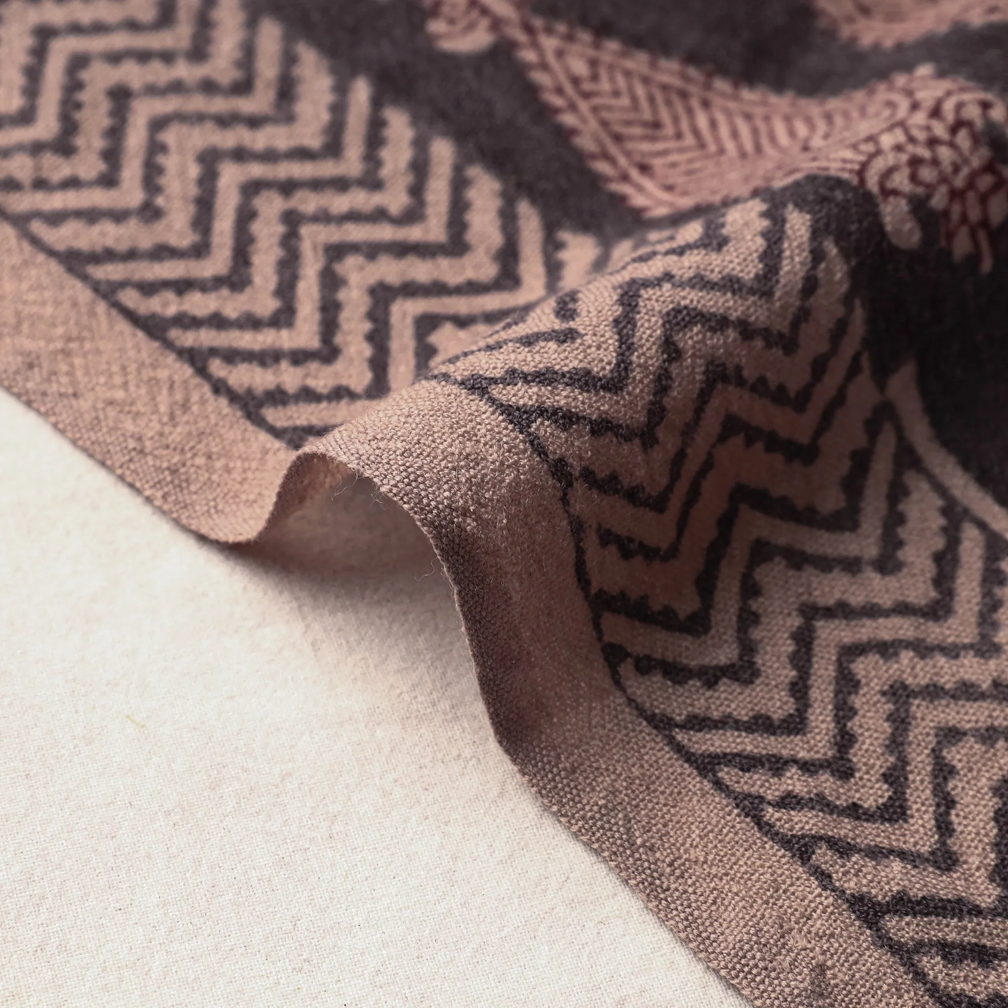 Black - Bagh Block Printed Pure Merino Wool Handloom Fabric