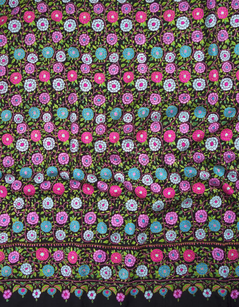 black gulabdaar jamma embroidery pashmina shawl 8853