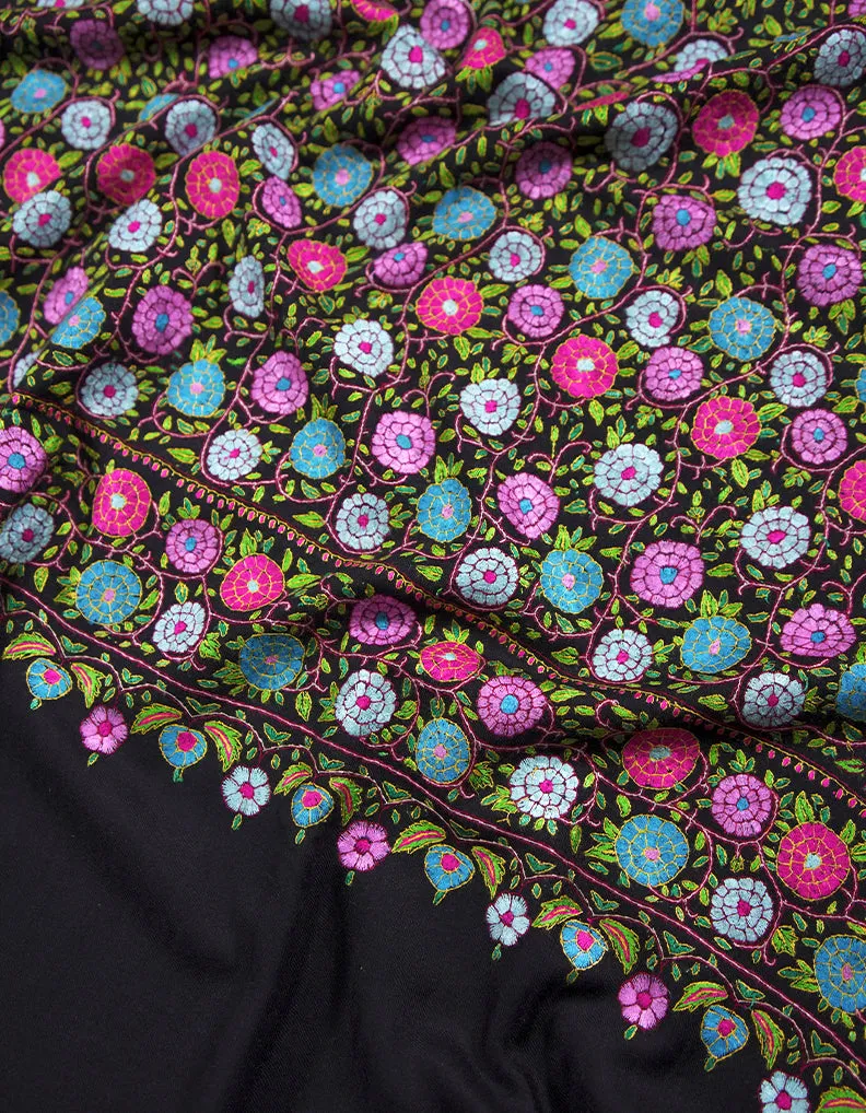 black gulabdaar jamma embroidery pashmina shawl 8853