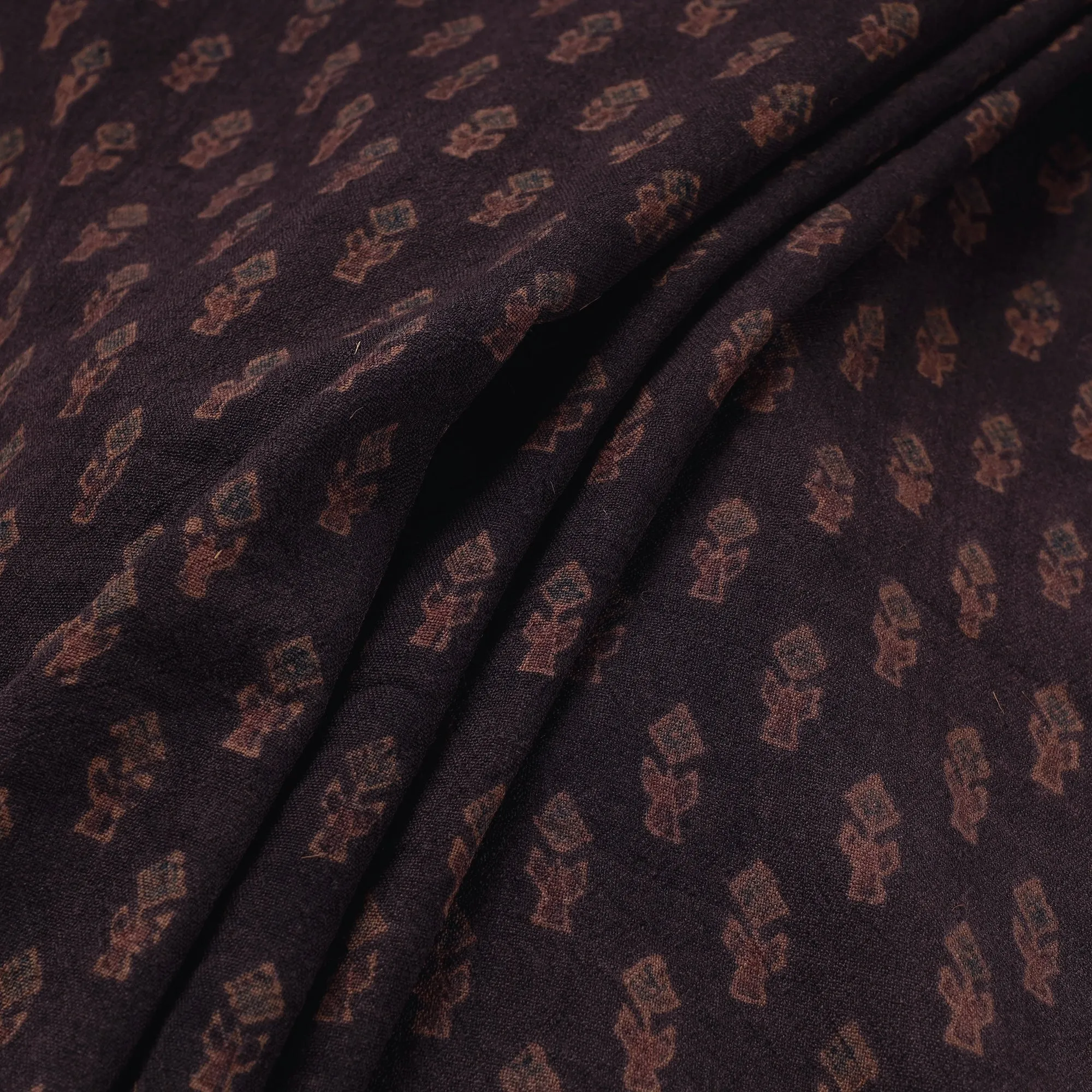 Black  Pure Wool Handloom Ajrakh Hand Block Printed Fabric