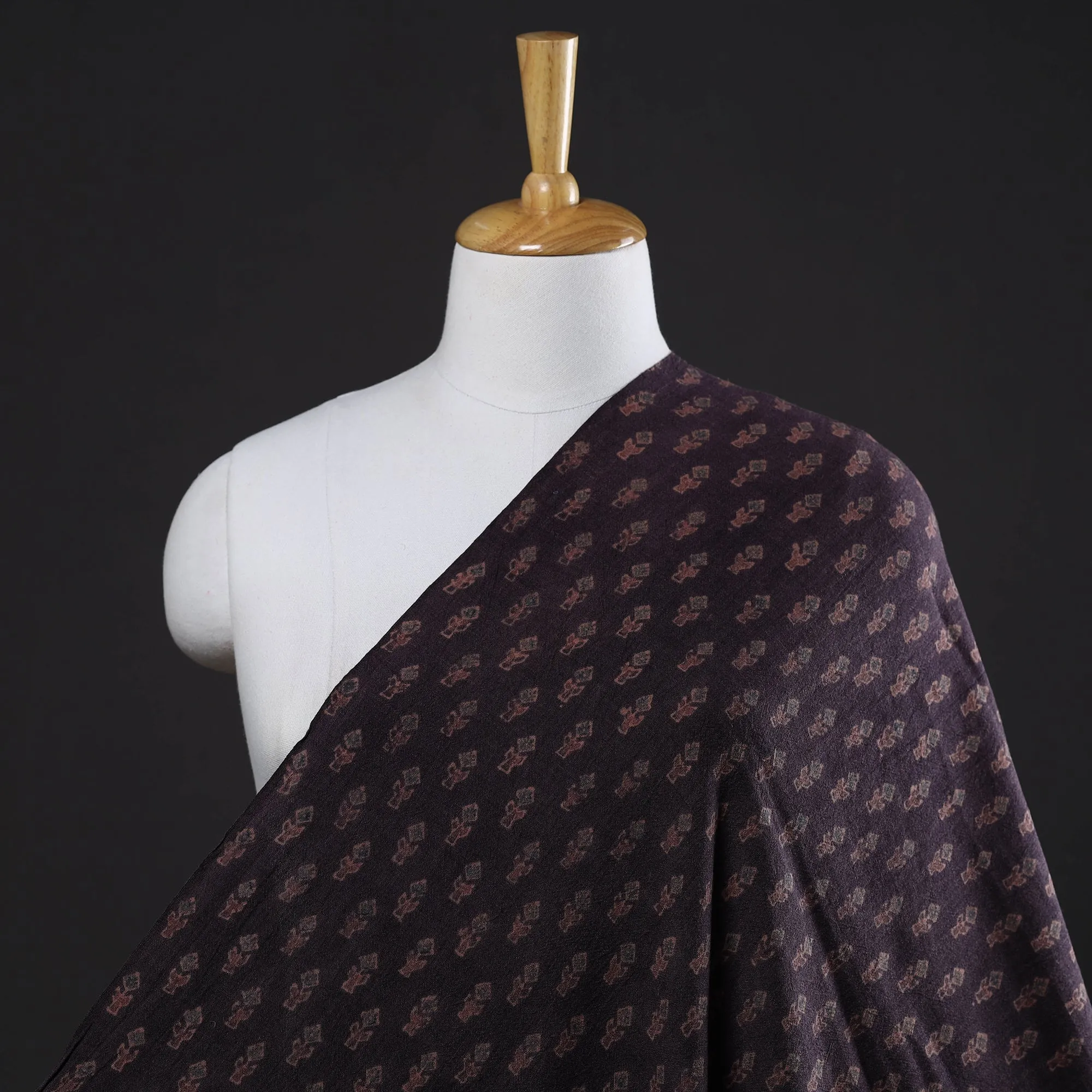 Black  Pure Wool Handloom Ajrakh Hand Block Printed Fabric