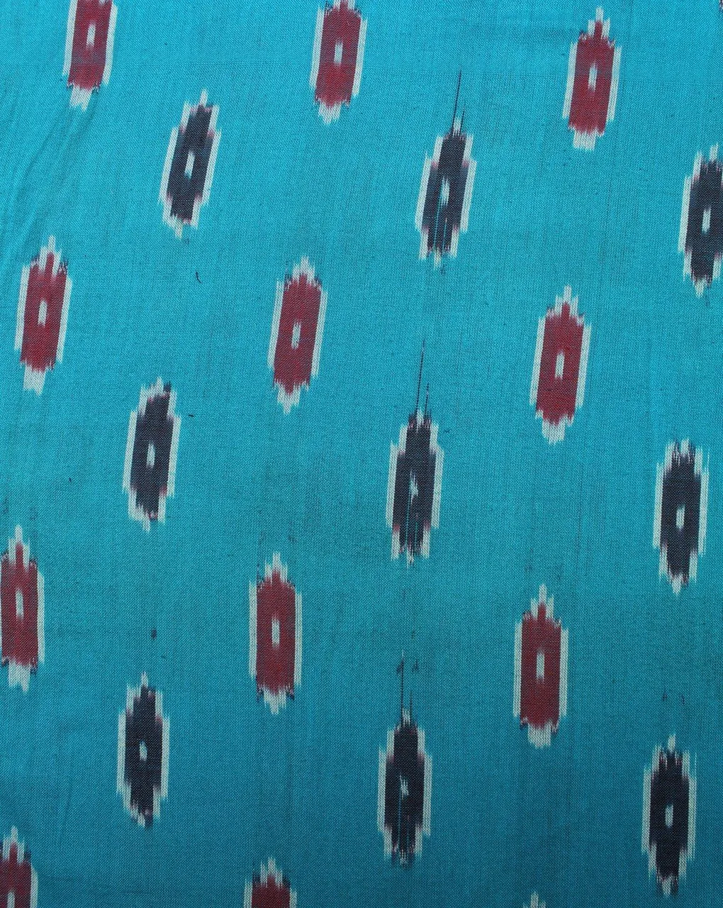 Blue And Red Abstract Cotton Ikat Fabric