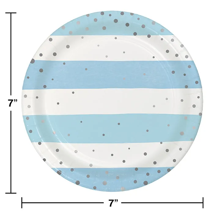 Bulk Pack of 16 Blue Silver Celebration Foil Paper Dessert Plates