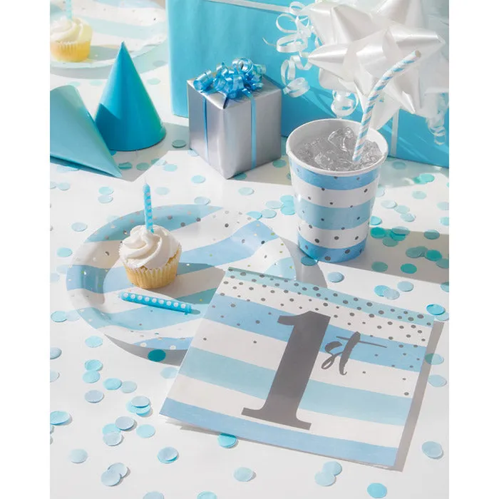 Bulk Pack of 16 Blue Silver Celebration Foil Paper Dessert Plates