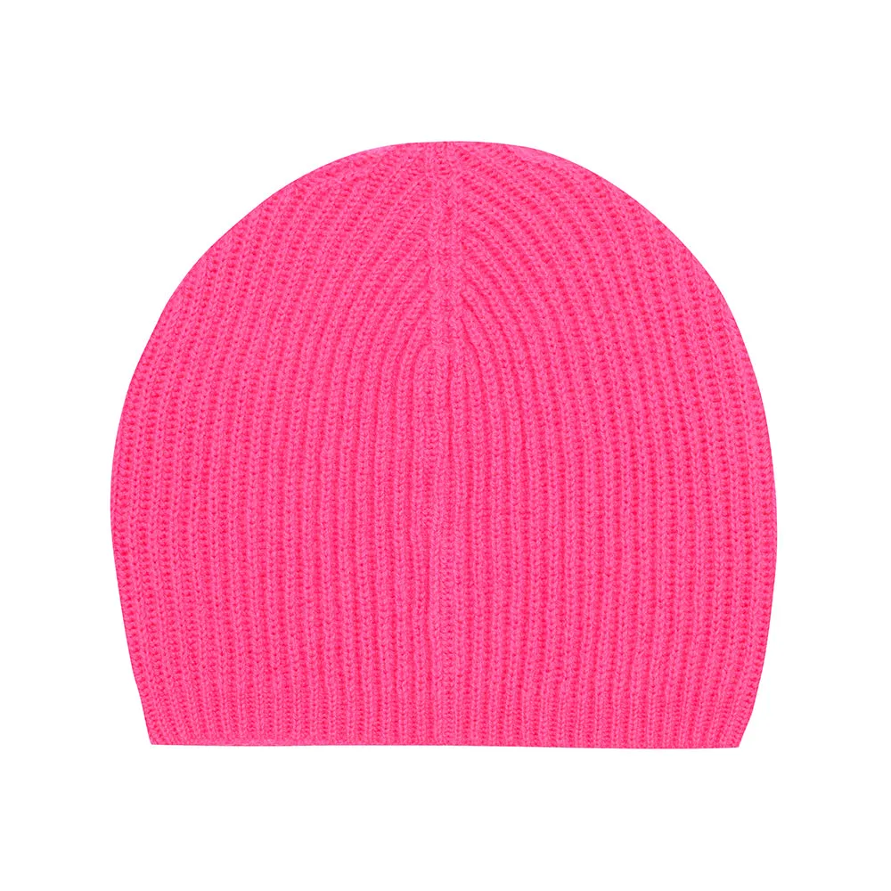 Cashmere Rib Beanie in Neon Pink