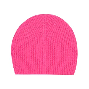 Cashmere Rib Beanie in Neon Pink