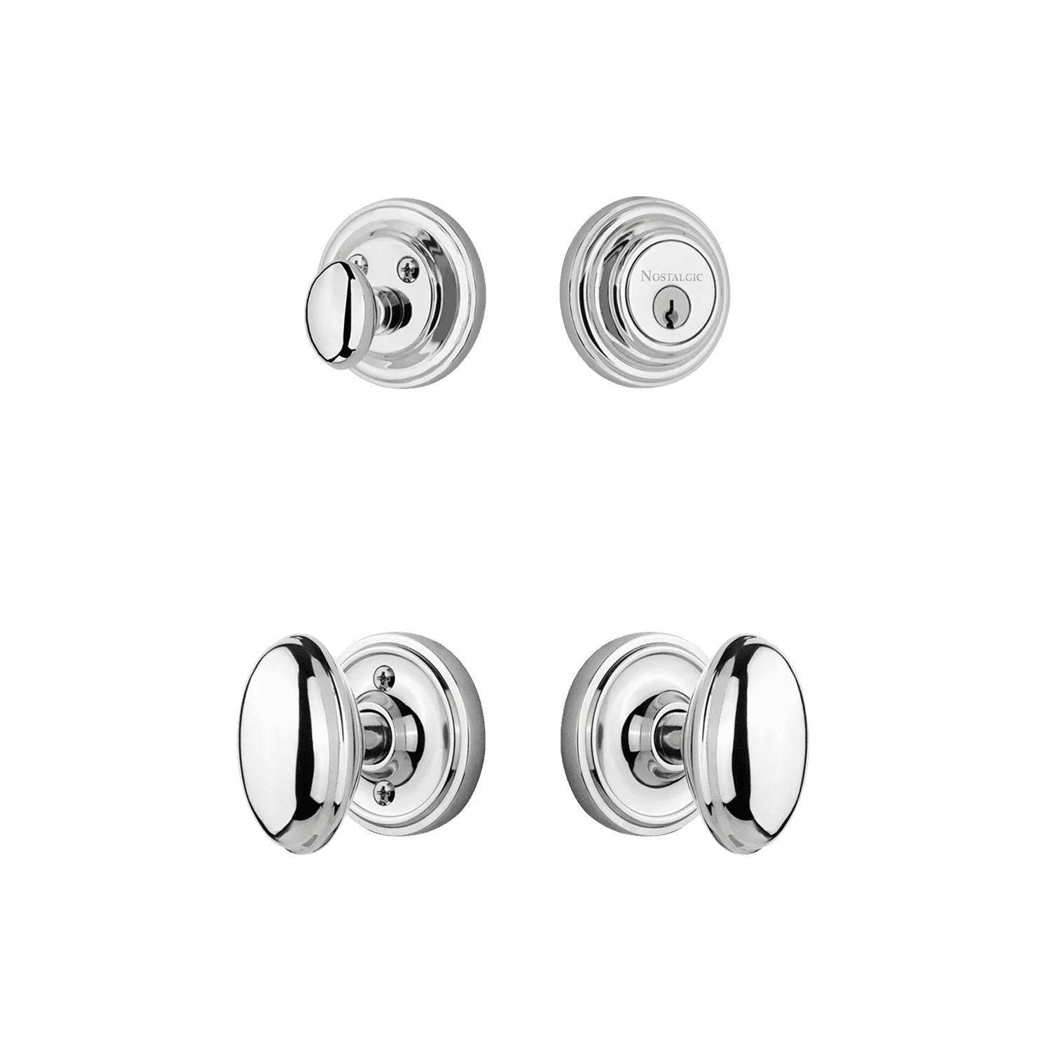 Classic Rosette Entry Set with Homestead Knob in Bright Chrome