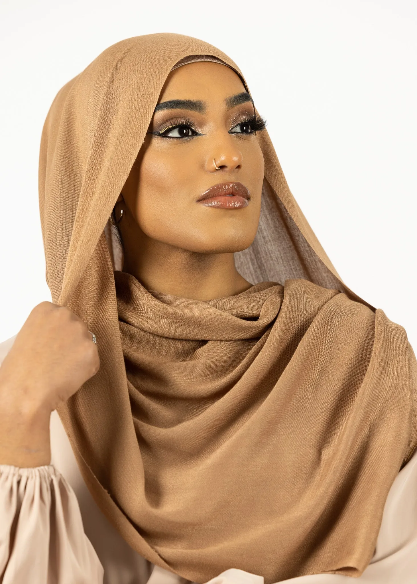 Cotton Tassleless Shawl - Shades of Light Brown