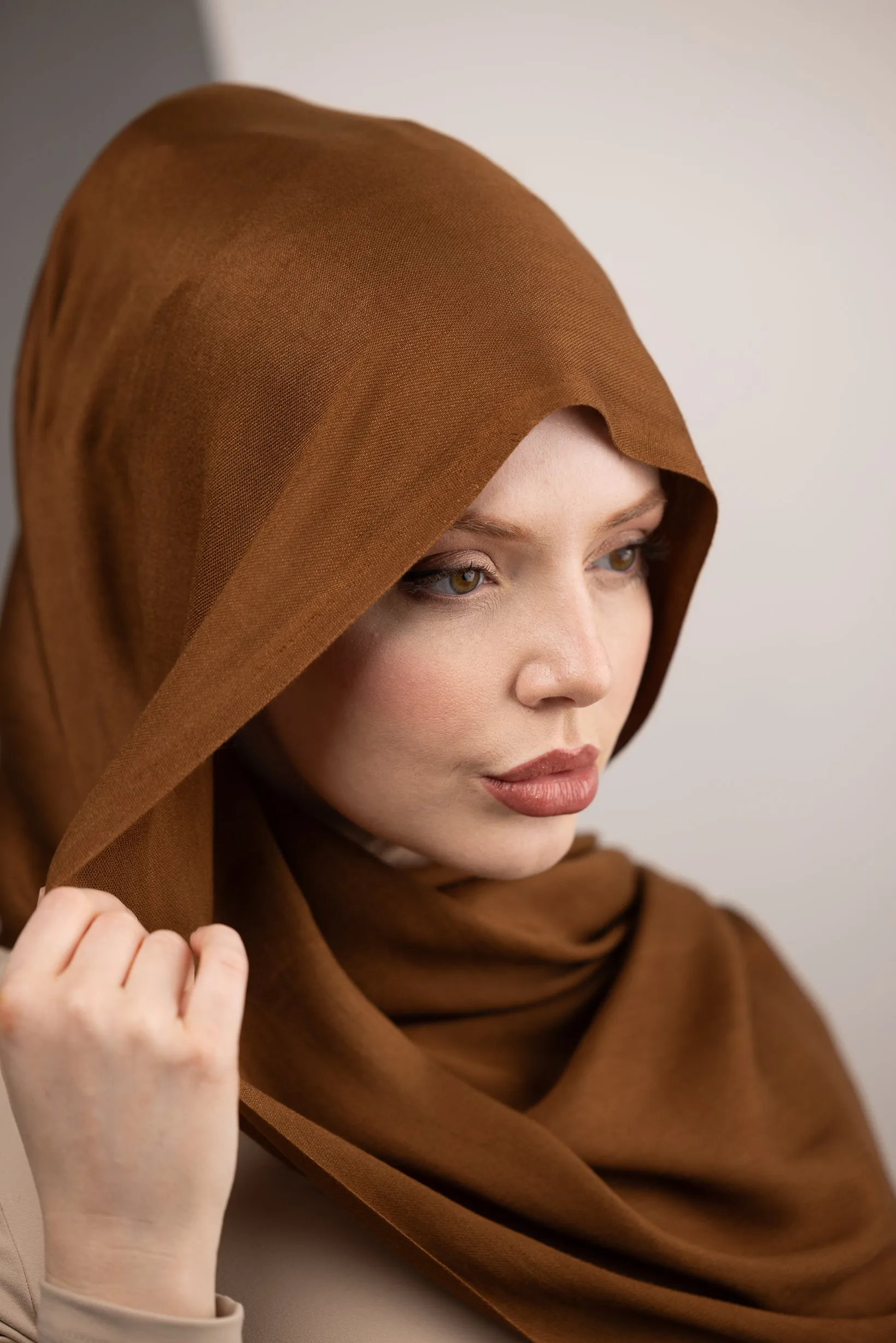 Cotton Tassleless Shawl - Shades of Light Brown