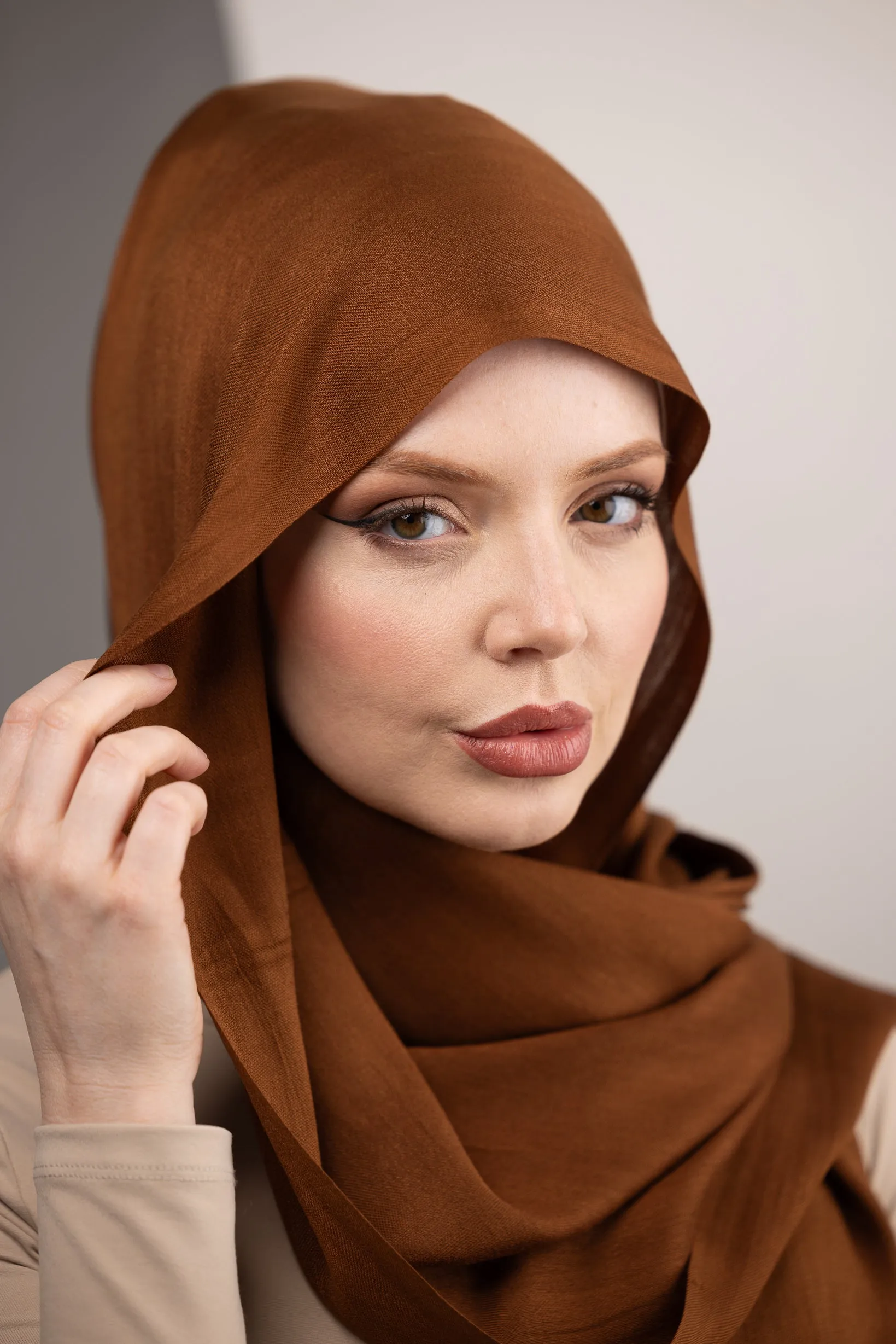Cotton Tassleless Shawl - Shades of Light Brown