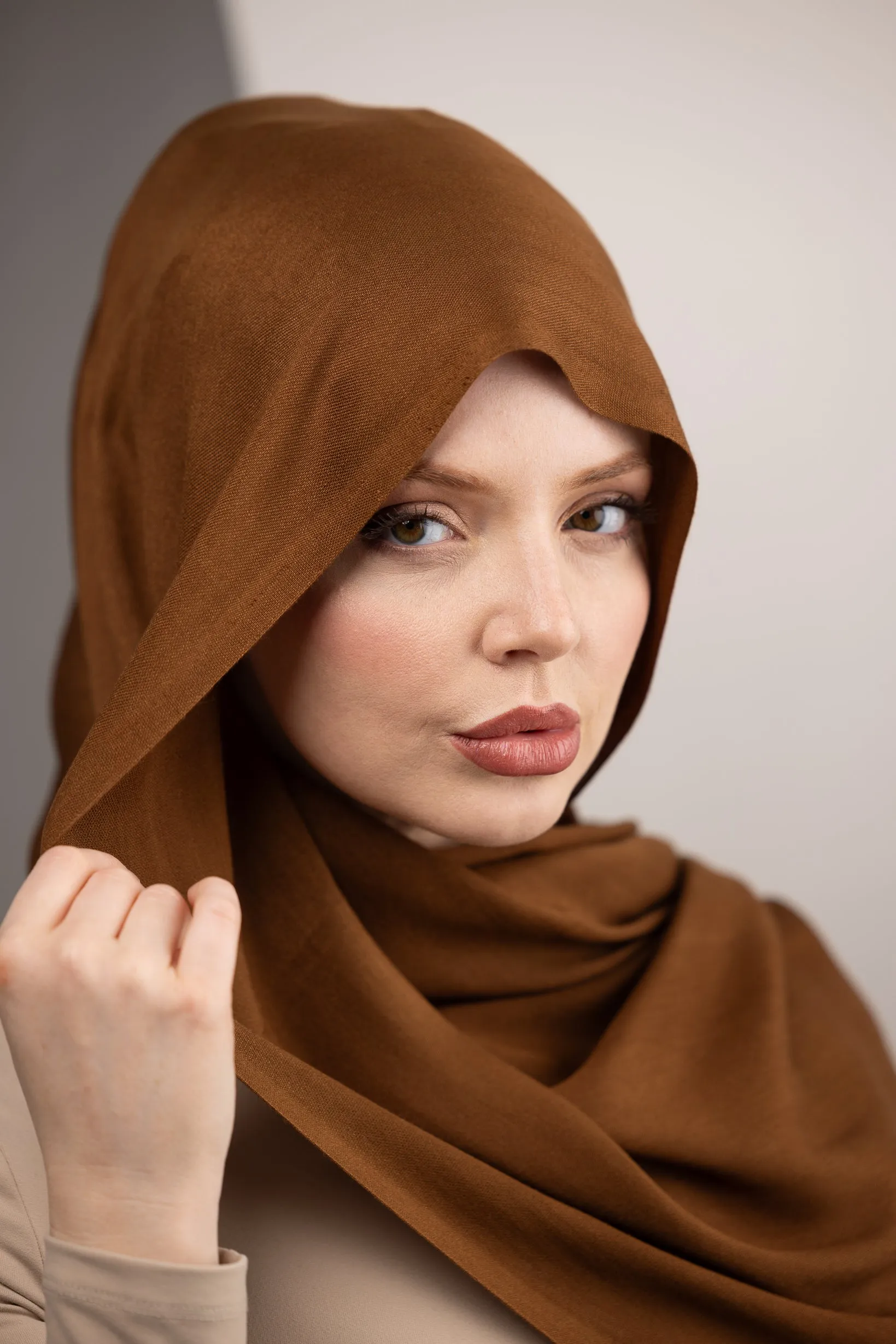 Cotton Tassleless Shawl - Shades of Light Brown