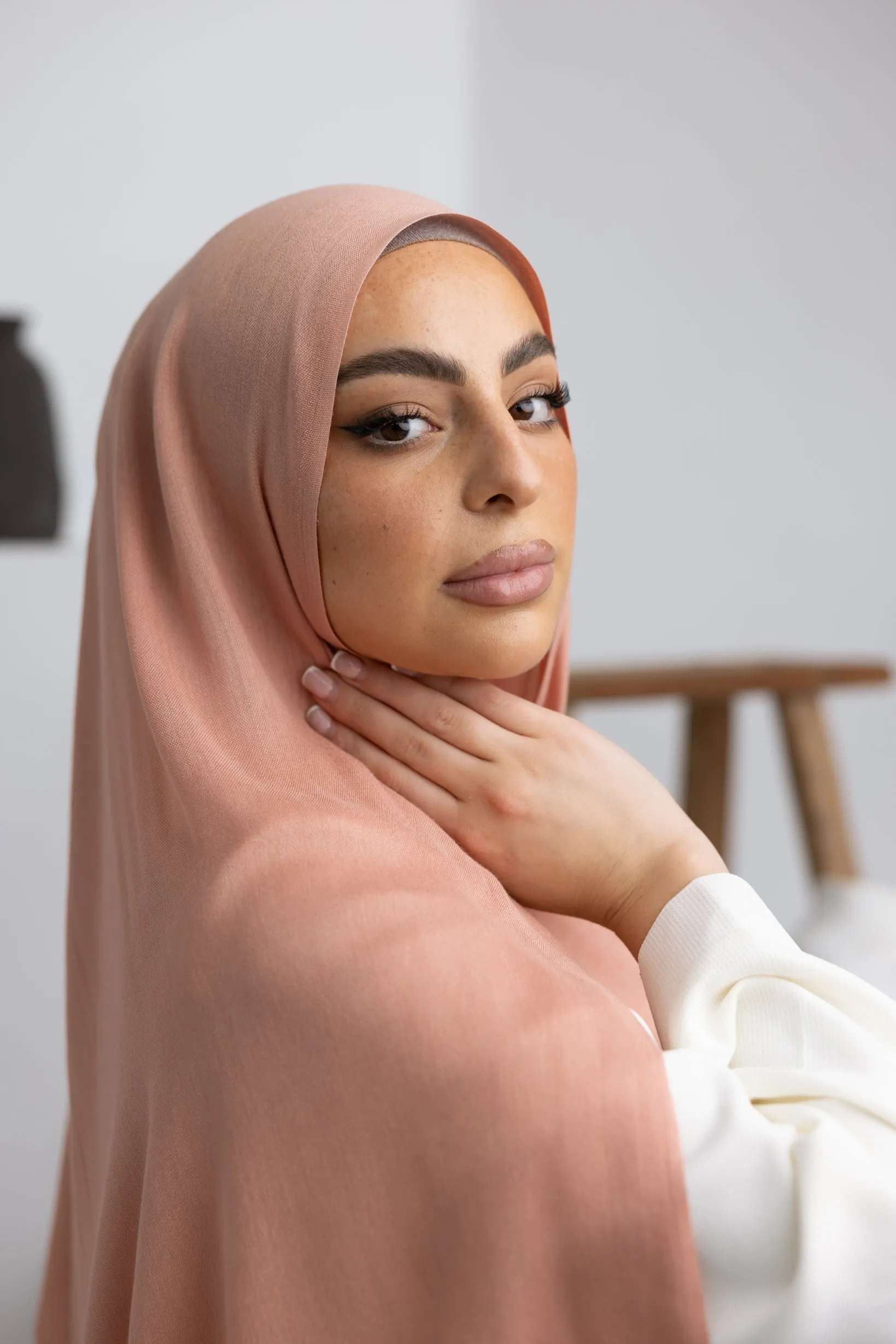 Cotton Tassleless Shawl - Shades of Orange