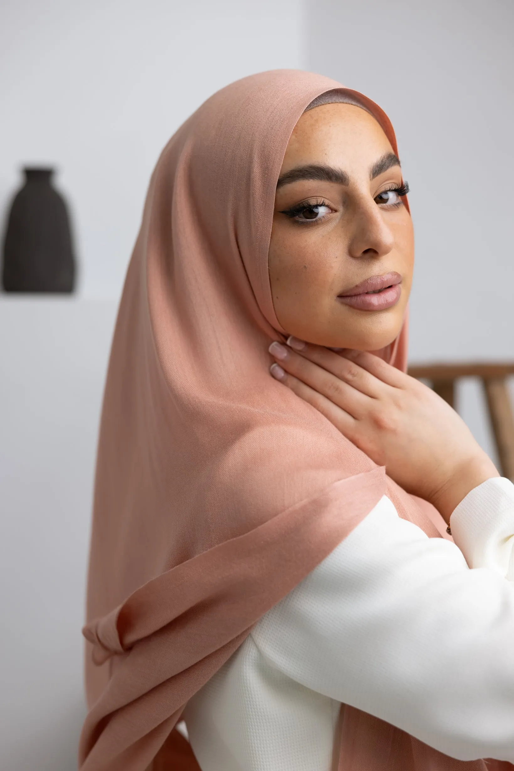 Cotton Tassleless Shawl - Shades of Orange