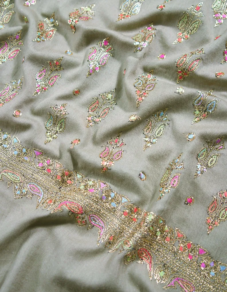 ecru natural tilla embroidery pashmina shawl 8847