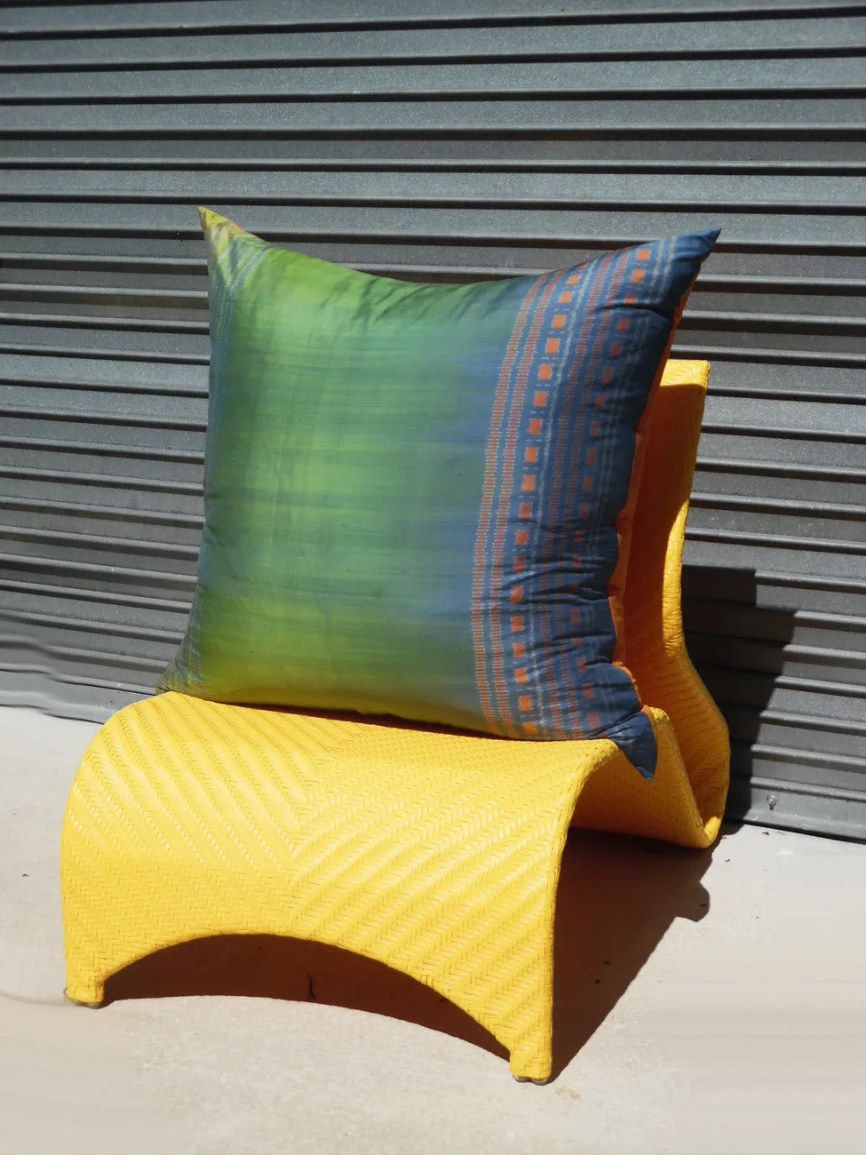 Enormous Thai Silk Ikat Floor Pillow Turquoise Orange