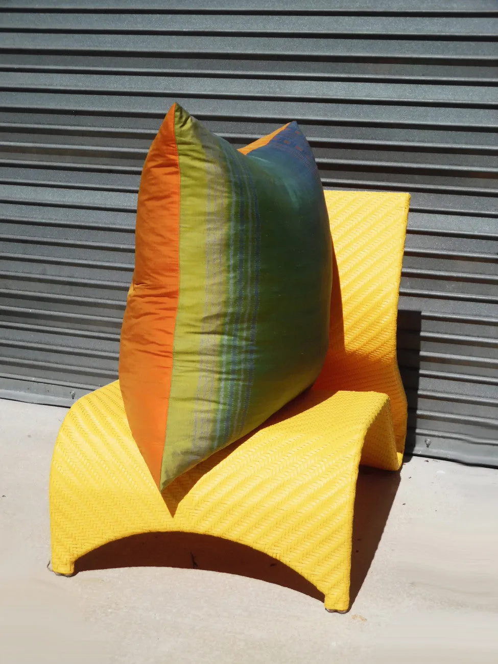 Enormous Thai Silk Ikat Floor Pillow Turquoise Orange