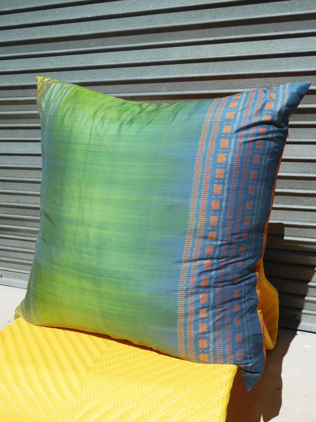Enormous Thai Silk Ikat Floor Pillow Turquoise Orange