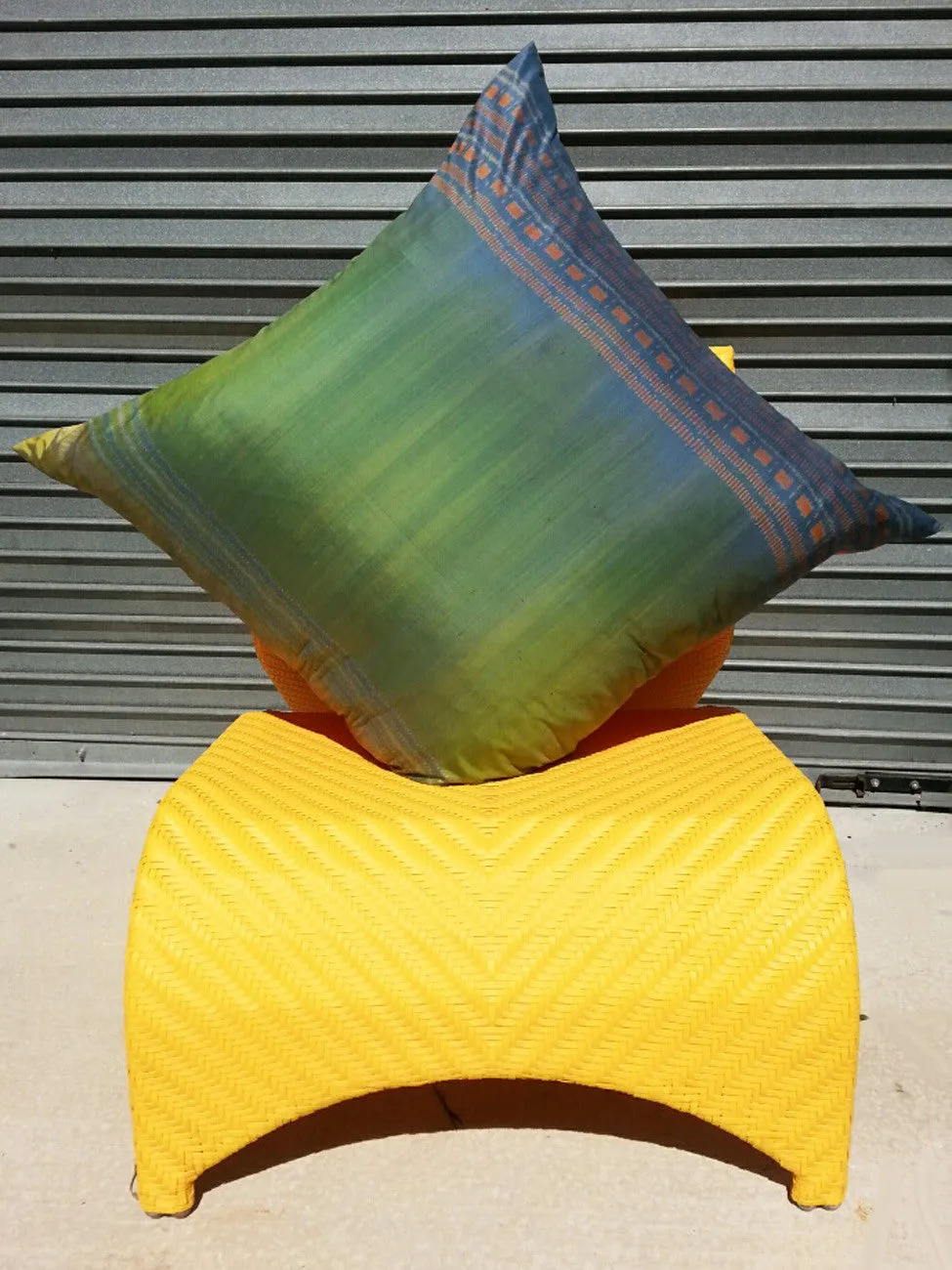 Enormous Thai Silk Ikat Floor Pillow Turquoise Orange