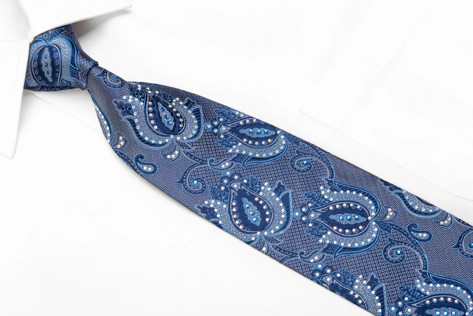 Franco Ferraro Men's Rhinestone Necktie Anthemion Paisley On Blue