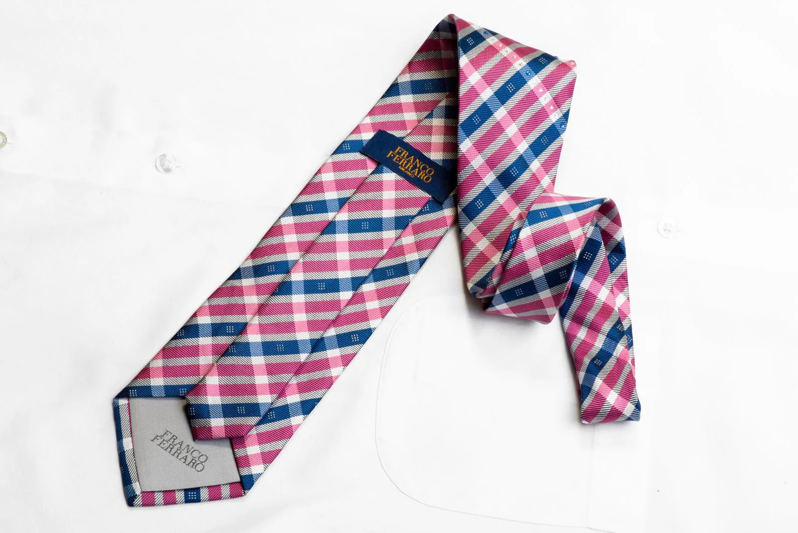 Franco Ferraro Rhinestone Necktie Pink Blue Silver Plaid With Sparkles