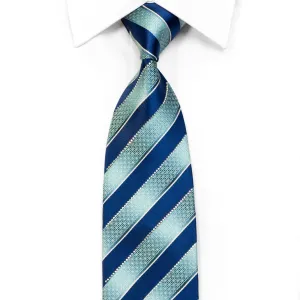 G-Gio Rhinestone Silk Necktie Blue Striped With Silver Sparkles