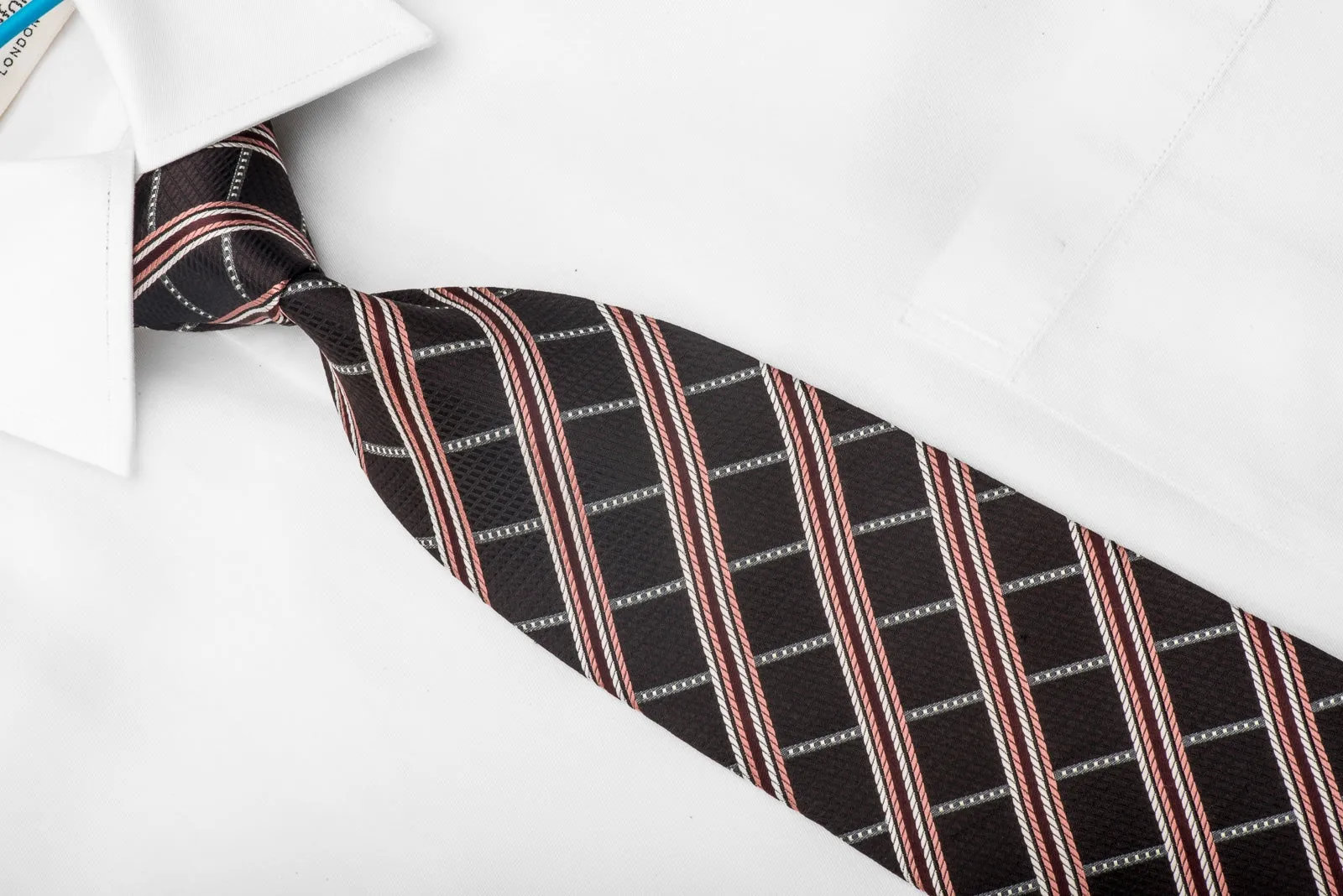 Galaxy Men's Woven Silk Necktie Orange Striped On Brown