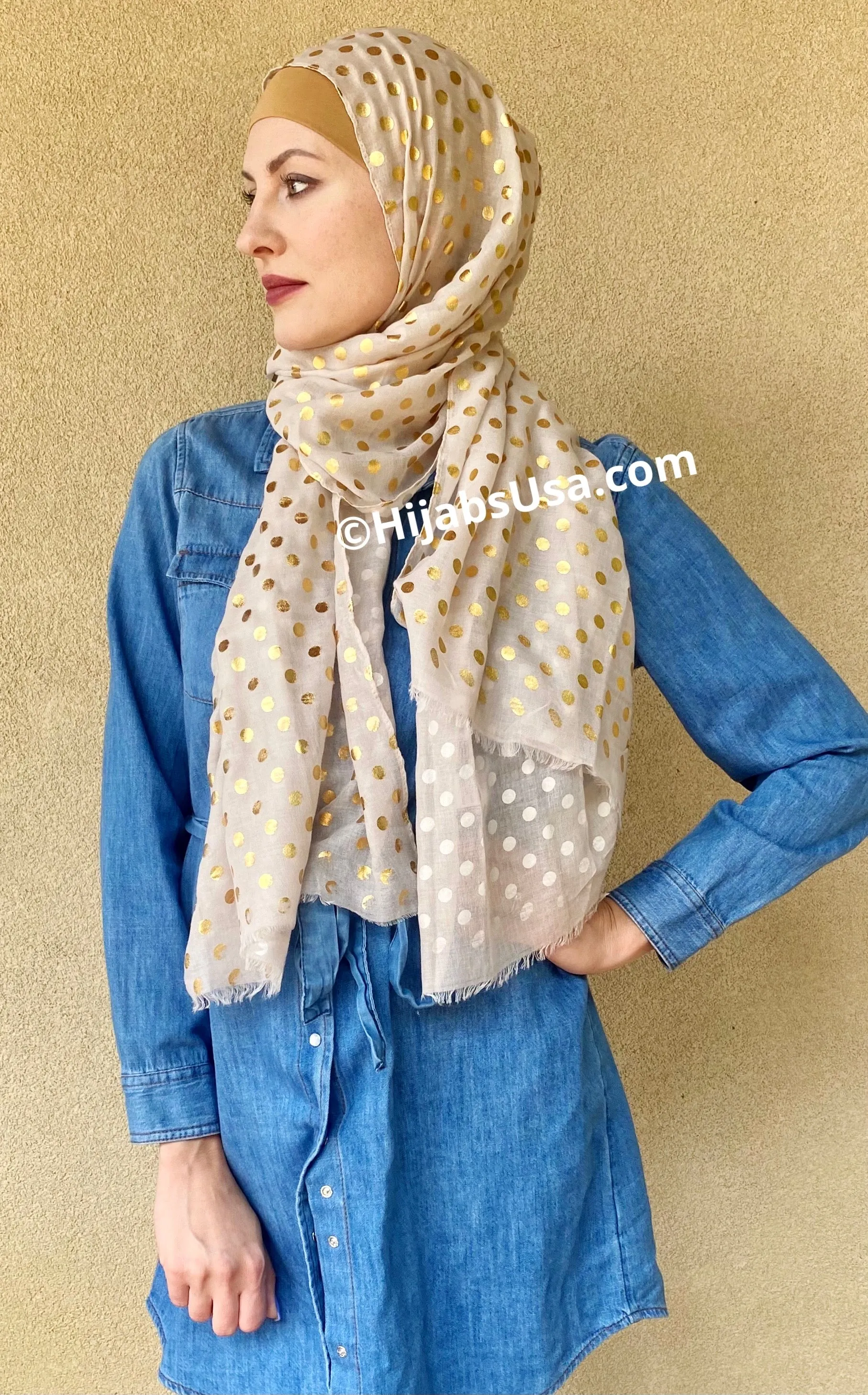 Golden Polka Dot Hijabs/Shawl
