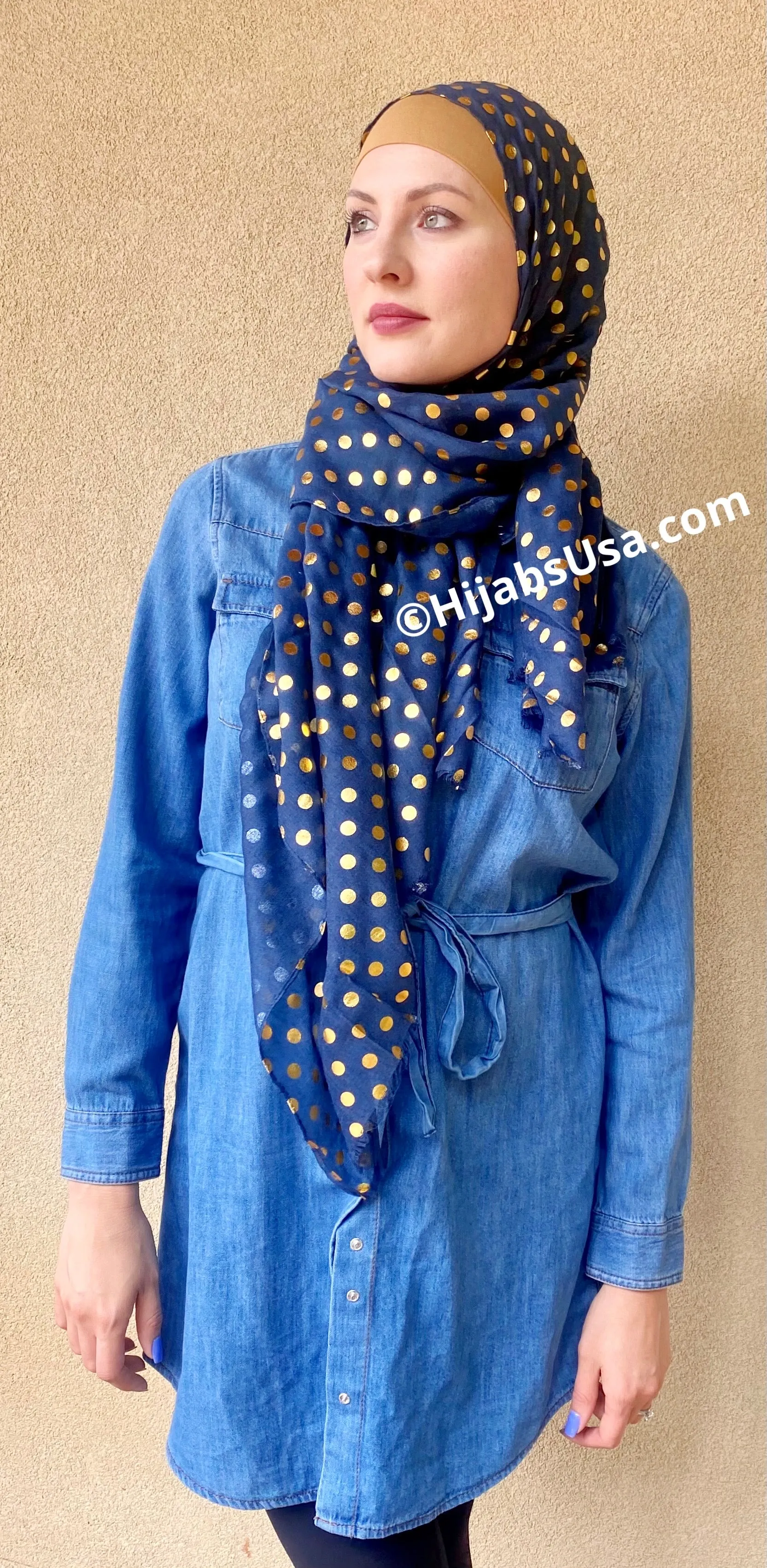 Golden Polka Dot Hijabs/Shawl